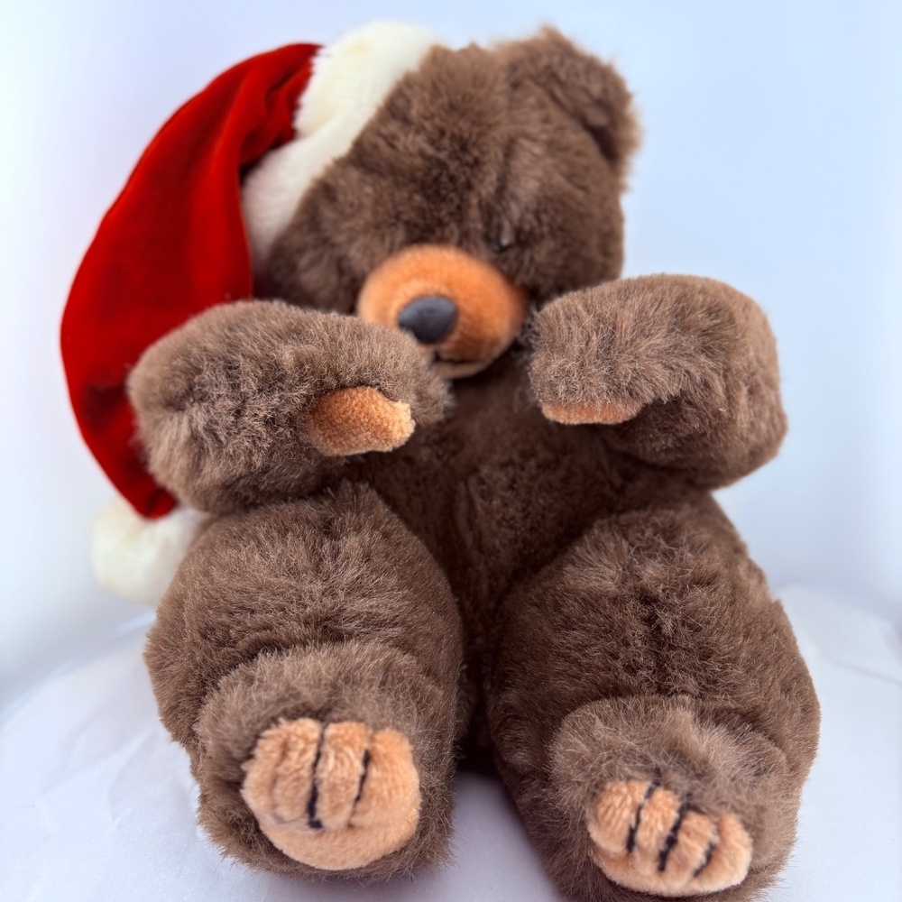 Macy's The Cellar Brown Plush Christmas Teddy Bear with Santa Hat